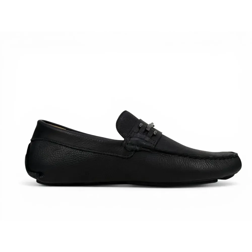 Massimo Matteo Bit Driver Loafer Mens 7.5  Black Leather Moccasin Slip On Luxury